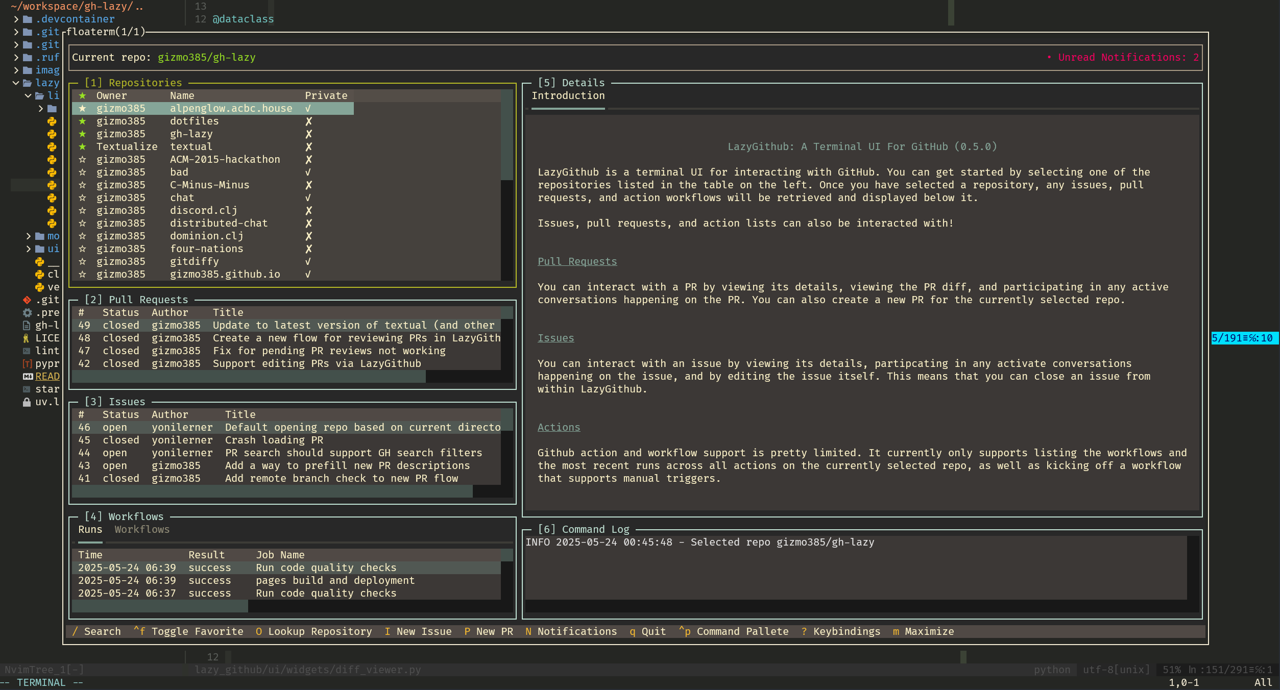 Neovim LazyGithub integration